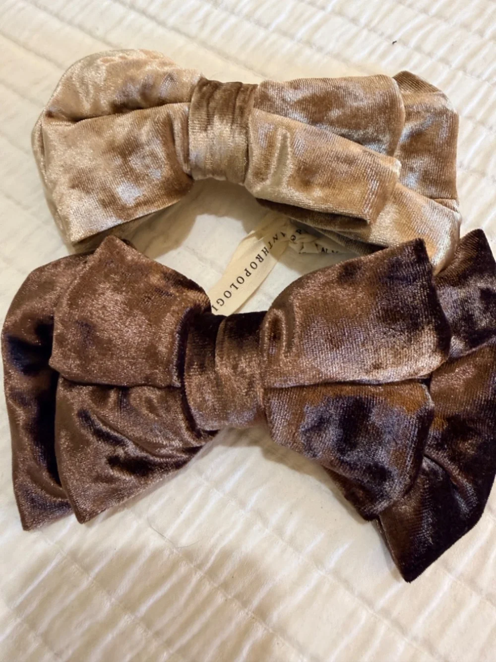 NWT Anthropologie Velvet Hair Bow Barette Set Brown